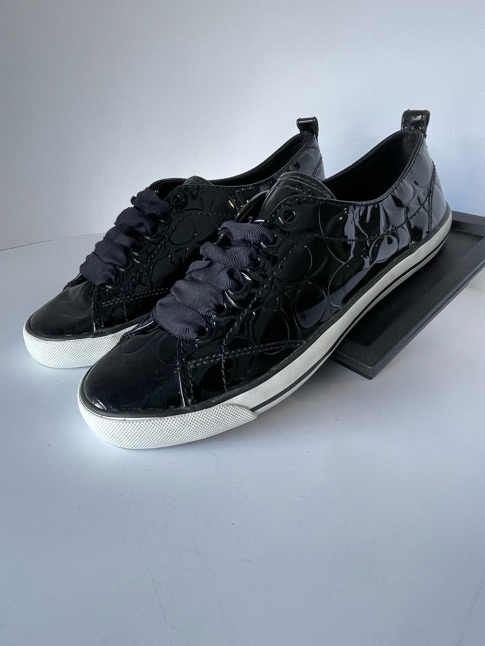 Coach Black Patent Leather Low-Top Sneakers